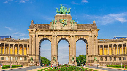 Parc du Cinquantenaire with the Triumphal arch in the back in Brussels